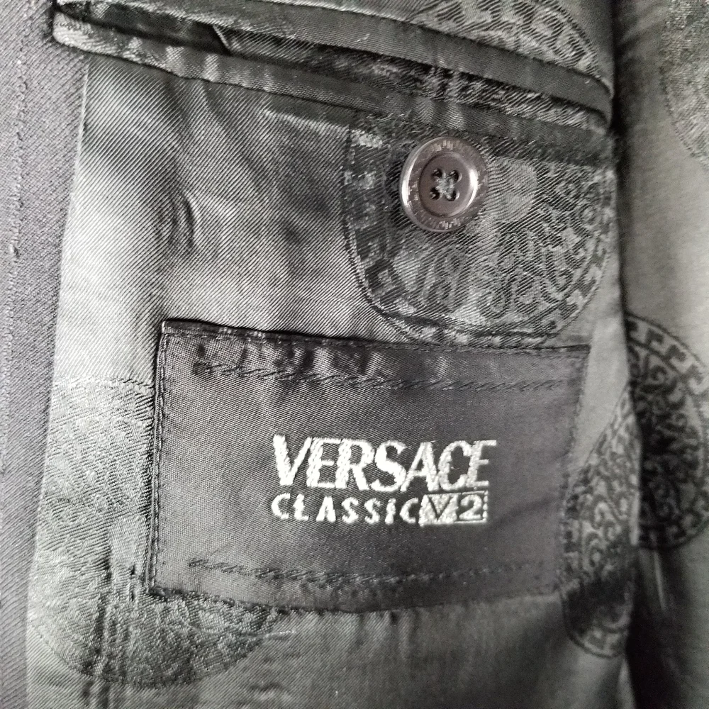 Versace Classic V2 Mens Wool Blazer Black EU 50 US 40 Textured Stripe Made Italy